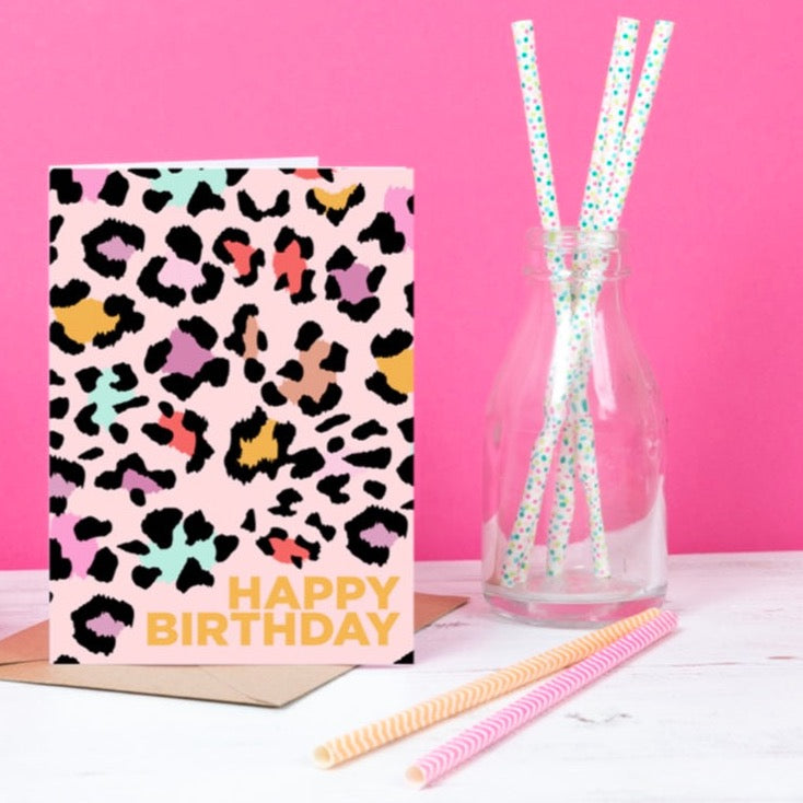 Happy Birthday Card Leopard Print (colour)